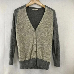 LOFT Cardigan‎ Sweater Large Gray Two Tone Silver Threads Cotton Blend Casual